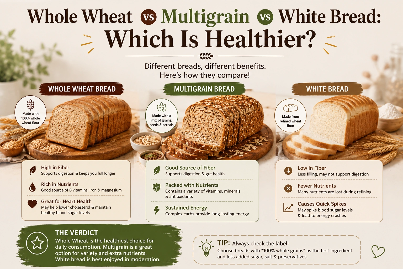 whole wheat vs multigrain vs white bread
